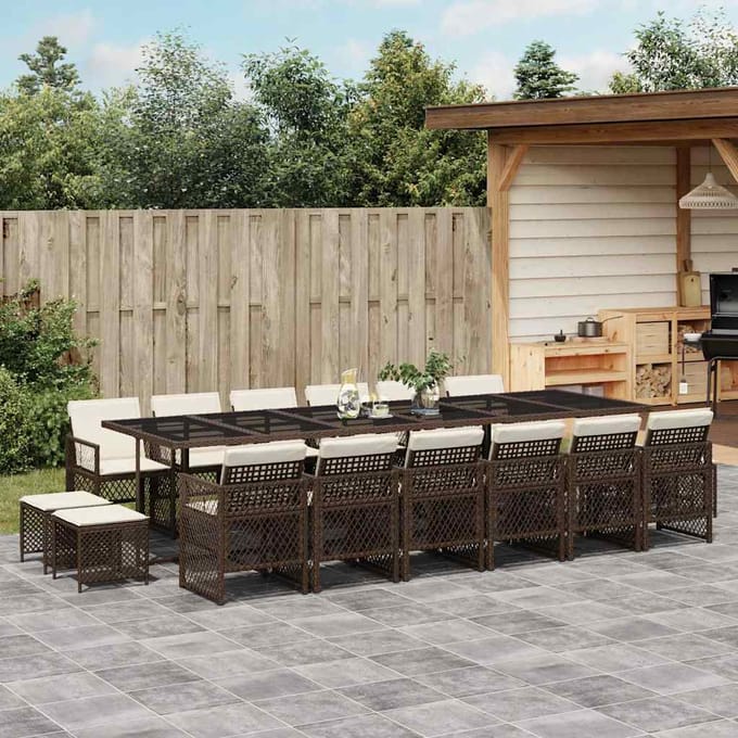 vidaXL - 17-delige - Tuinset - met - kussens - poly - rattan - bruin