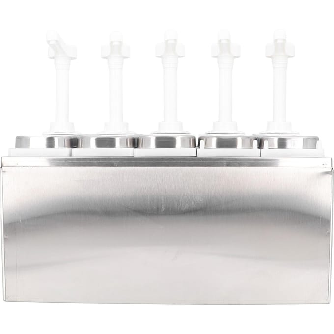 Sausdispenser Pomp Salade Jam Kruiden Smaakmaker Knijppomp Container met Basis voor Keuken Restaurant 5 Pumps white