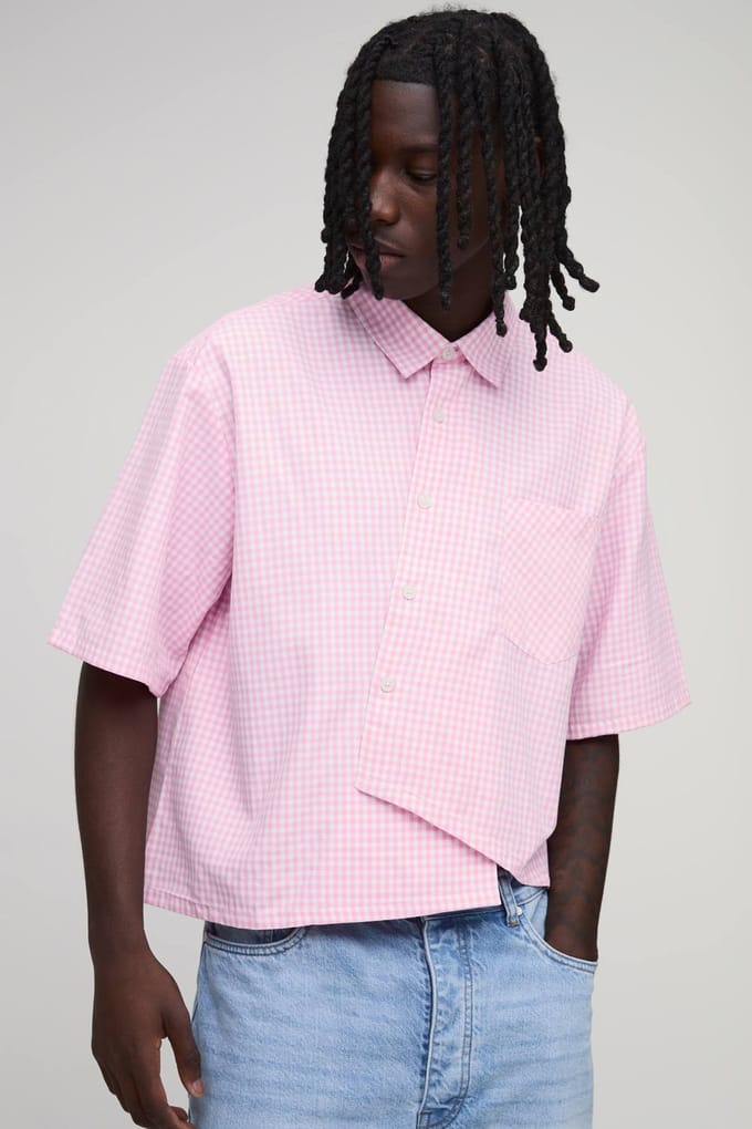 Oversized Boxy Asymmetrisch Geruit Overhemd | Pink | Size Medium