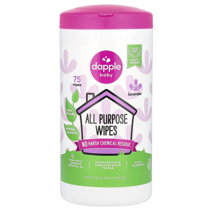 Dapple Baby, lingettes humides multi-usages, lavande, 75 feuilles white