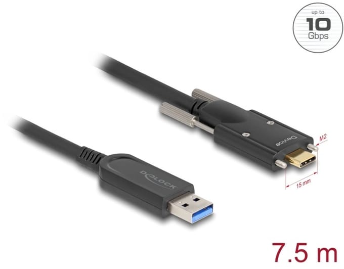 Delock Active Optical Cable USB 10 Gbps Type-A male to USB Type-C™ male with screws on the sides 7.5 m