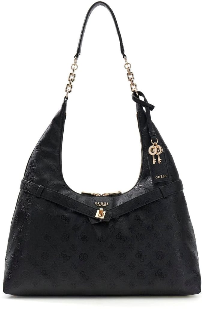 GUESS schoudertas Ella Logo Hobo Black Logo zwart