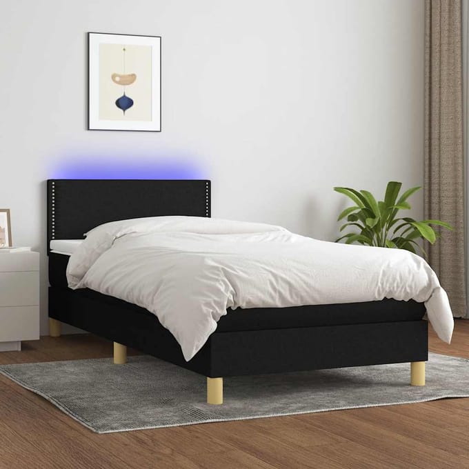 vidaXL - Boxspring - met - matras - en - LED - stof - zwart - 90x190 - cm