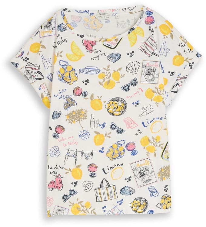 Tom Tailor - T-shirt met all-over print - Maat M - summerly lemon print
