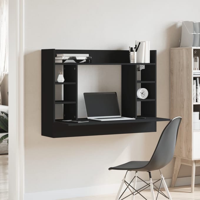vidaXL - Wandbureau - 105x48x75 - cm - bewerkt - hout - zwart