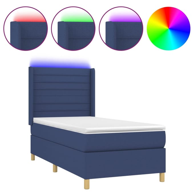 vidaXL - Boxspring - met - matras - en - LED - stof - blauw - 90x190 - cm