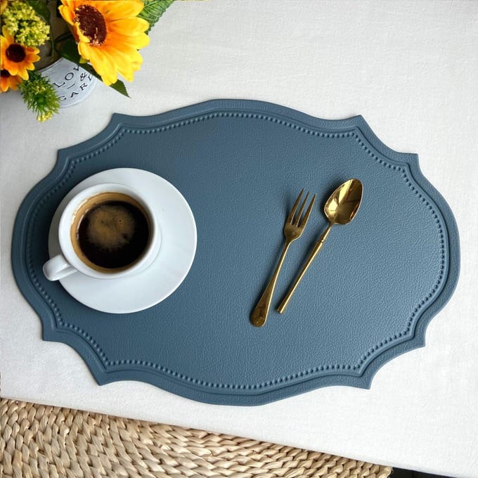 1 set de table en similicuir pour cuisine, salle à manger, noir et vert bleu