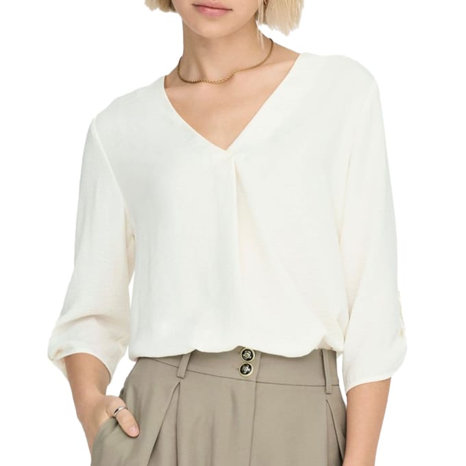 Jacqueline de Yong witte dames t-shirt   V-hals   Regular fit   3/4 mouw Wit 42