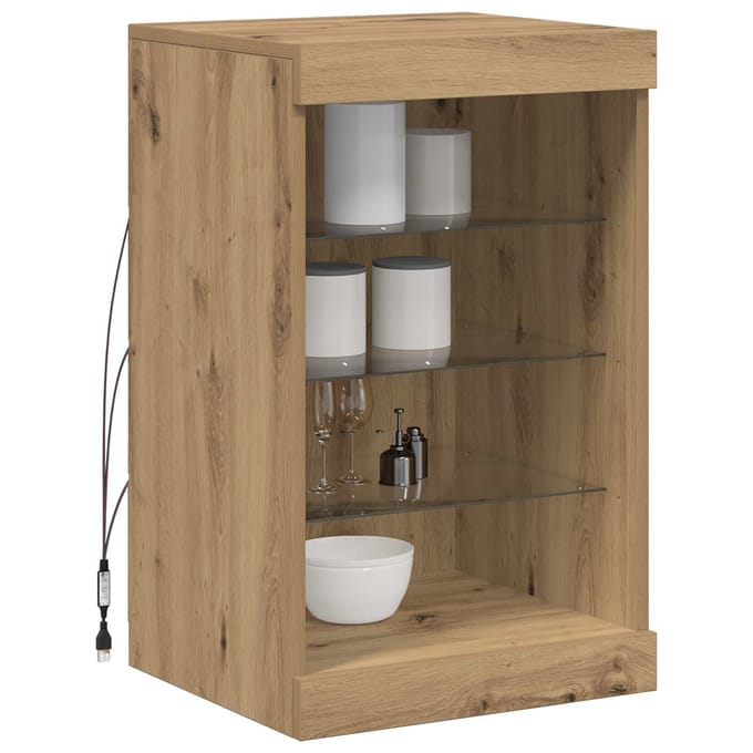 vidaXL - LED - Dressoir - Artisan - Eiken - 41 - x - 37 - x - 67 - cm - Bewerkt - hout