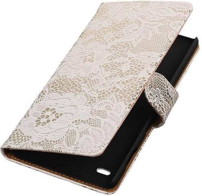 Lace Bookstyle Wallet Case Hoesjes Geschikt voor Sony Xperia C4 Wit
