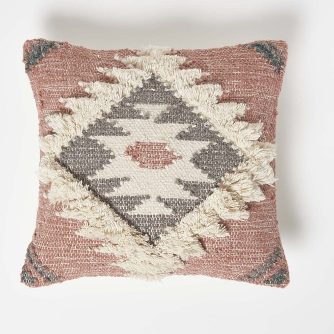 Homescapes Kelim kussen Pali roze-grijs - kussen 45 x 45 cm met vulling