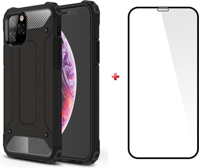iPhone 11 Pro silicone TPU hybride zwart hoesje + glas screenprotector