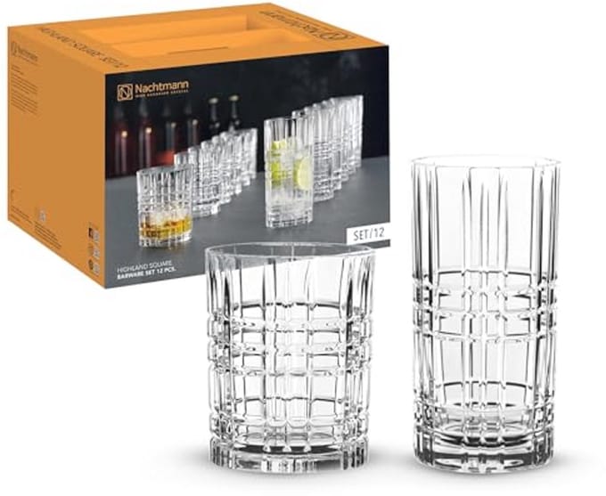 Vierkante glazenset for longdrinks en cocktails