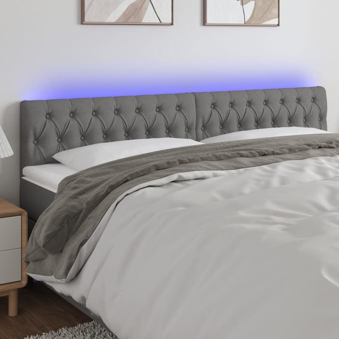 vidaXL - Hoofdbord - LED - 180x7x78/88 - cm - stof - donkergrijs