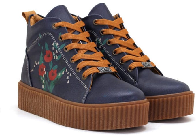 Goby Dames Veterboots – Bloemenillustratie – Handgemaakt – Premium Kwaliteit – Maat 37