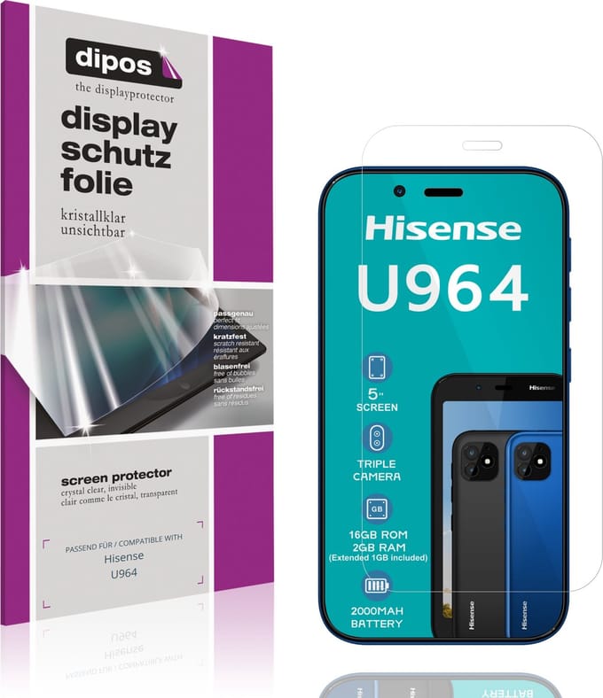 dipos – 4x Beschermfolie geschikt voor Hisense U964 | Krasbestendige & heldere Screenprotector Ultra-Thin