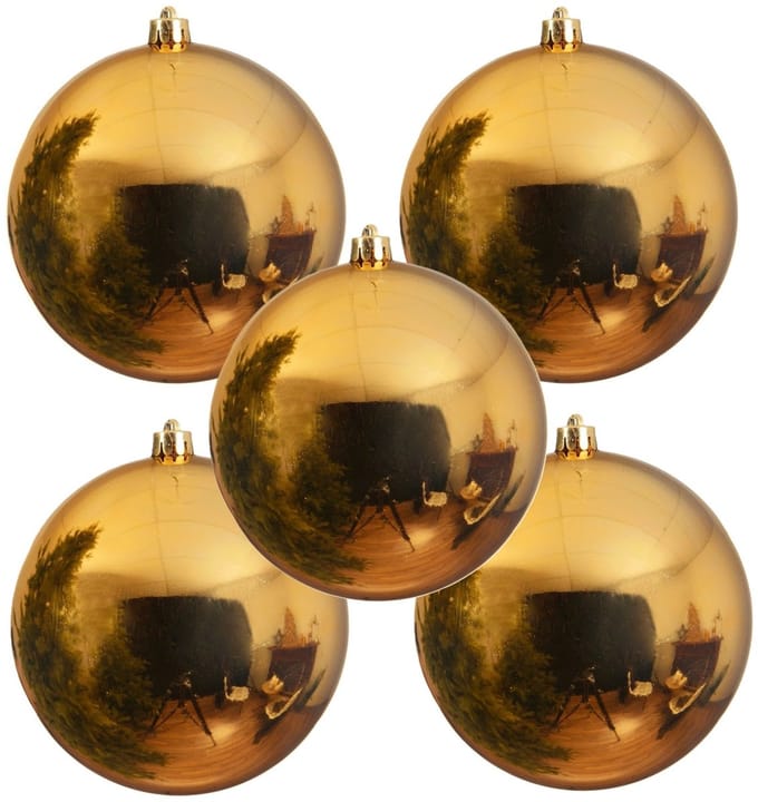Decoris grote kerstbal - 5x - goud - glans - kunststof - 14 cm - onbreekbaar - kerstversiering - kerstboomversiering