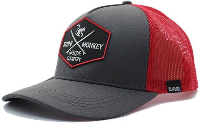 Surf Monkey - Trucker Cap - 5 Panel - One Size - Organisch Cotton - Roodgrijs