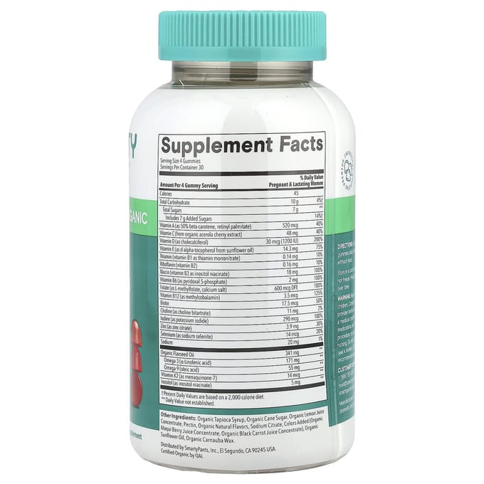 SmartyPants, formule de maternité biologique, saveur myrtille et baies mélangées, 120 gummies végétariens