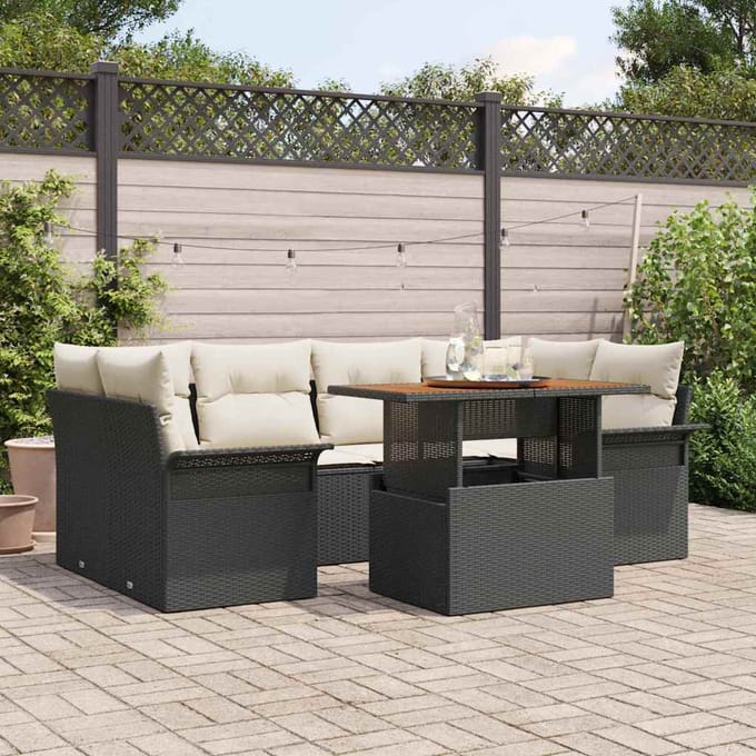 vidaXL - Tuinbank - Set - 7 - st - Zwart - en - crème