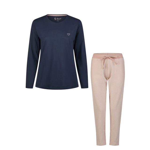 By Louise Essential Dames Pyjama Set Lang Katoen Blauw - Maat L