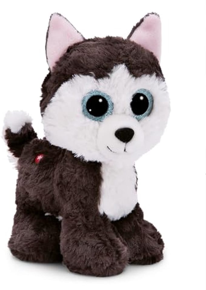 Knuffelhond Husky - Pluche Dier - Knutselen en Spelen - Grote Glitterogen - 15 cm - Gekleurd