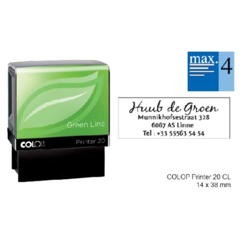 Tekststempel Colop 20 green line personaliseerbaar 4regels 38x14mm