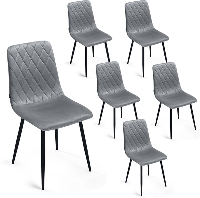 Lina® Elisia Velvet Eetkamerstoelen - Grijs - Set van 6 - Stoel