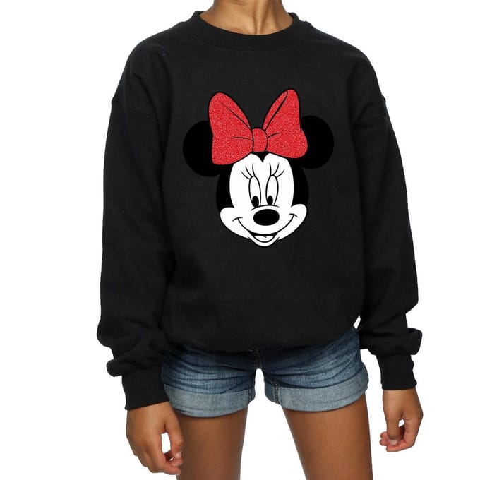 Disney Meisjes Minnie Mouse Hoofd Sweatshirt (Zwart)