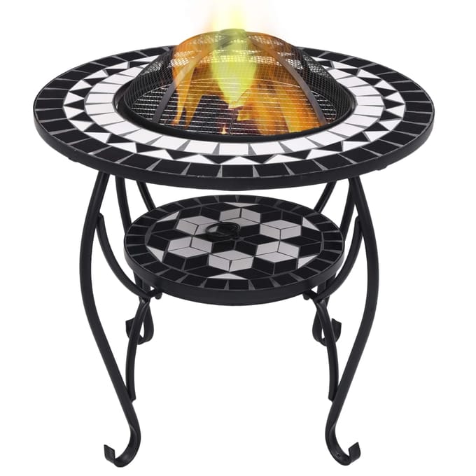 vidaXL - Vuurtafel - mozaïek - 68 - cm - keramiek - zwart - en - wit