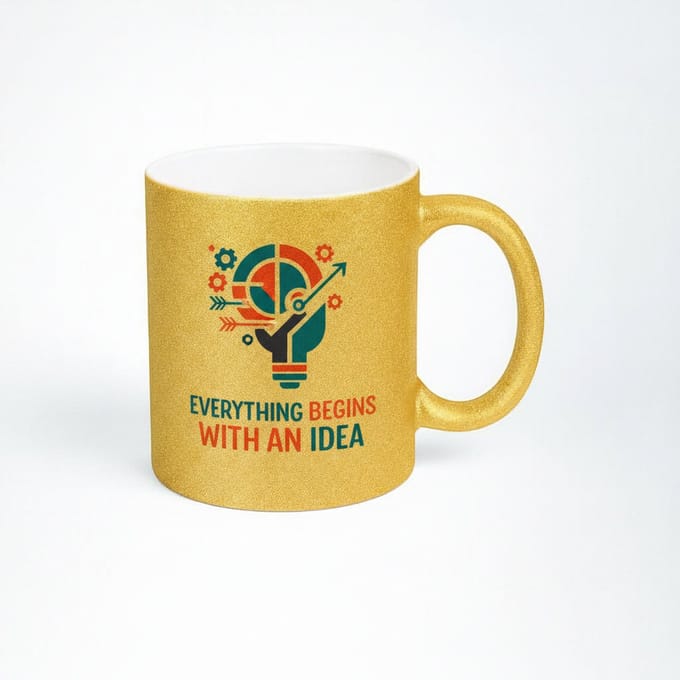 Gouden Glitter Mok "Everything Begins With an Idea" - Inspirerende Koffiemok