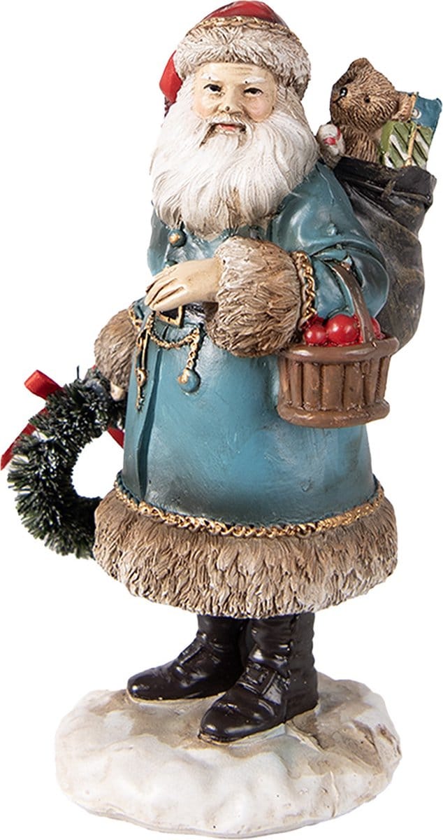 Clayre & Eef Kerstdecoratie Beeld Kerstman 15 cm Blauw Polyresin Kerstfiguren