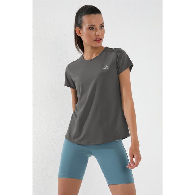 Dames Effen Korte Mouwen Rondhals T-Shirt