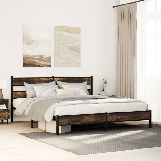vidaXL - Bedframe - zonder - matras - metaal - gerookt - eikenkleurig - 193x203 - cm