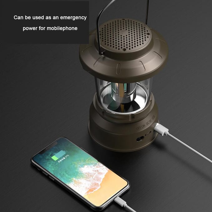 Draagbare Outdoor Retro Lantaarn Camping BT Luidspreker Licht Tentlamp USB Oplaadbare NachtHandhel White