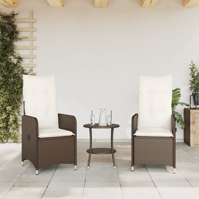 vidaXL - Tuinstoelen - 2 - st - verstelbaar - met - kussens - poly - rattan - bruin