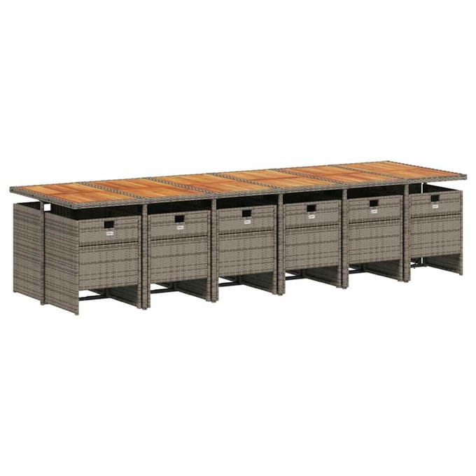vidaXL - 13-delige - Tuinset - met - kussens - poly - rattan - grijs