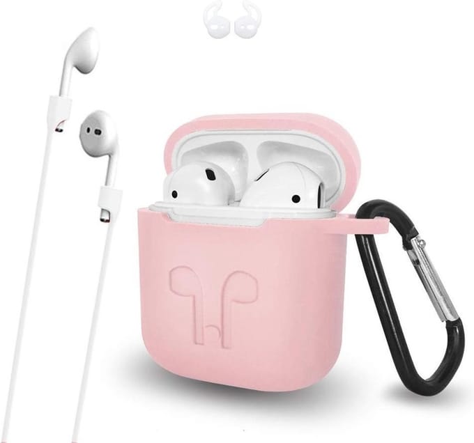 Airpod case silicone – 3 in 1 set hoes / strap / earhooks – Apple airpods – Roze