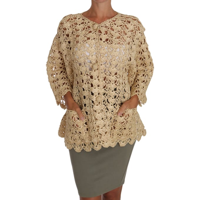Dolce & Gabbana Dames Trui in Beige Vest, Gebreid in Gehaakt Raffia