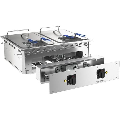 GGM Gastro Elektrische friteuse - 13+13 liter - 24 kW - mechanische bediening - met aftapkraan zilver
