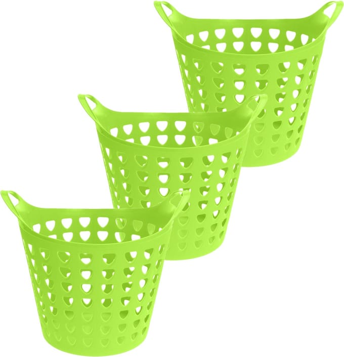 Excellent Houseware Flexibele wasmand - 3x - groen - 26 liter - kunststof - 40 x 42 cm