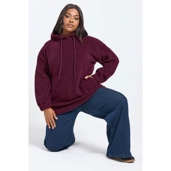 Yours Bordeauxrode Teddy Fleece Hoodie Size 46