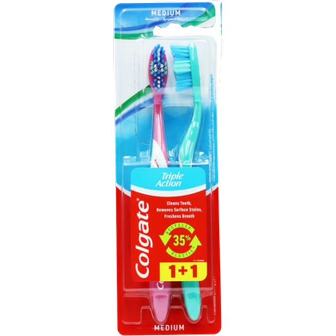 Gezicht accesoires Colgate Pak van 2 Tandenborstels met Drievoudige Werking - Medium
