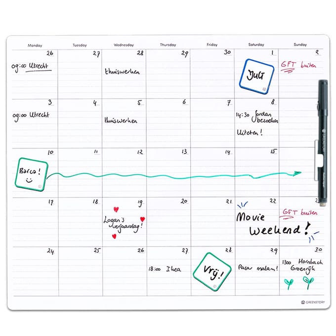 GreenStory - Maand Planner - Zelfklevend - Wit - M - met Sticky Pen