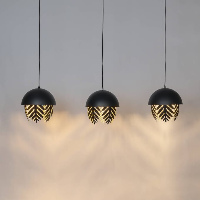 Lucande - hanglamp - 3lichts - IJzer - H: 35 cm - E27 - zwart, goud