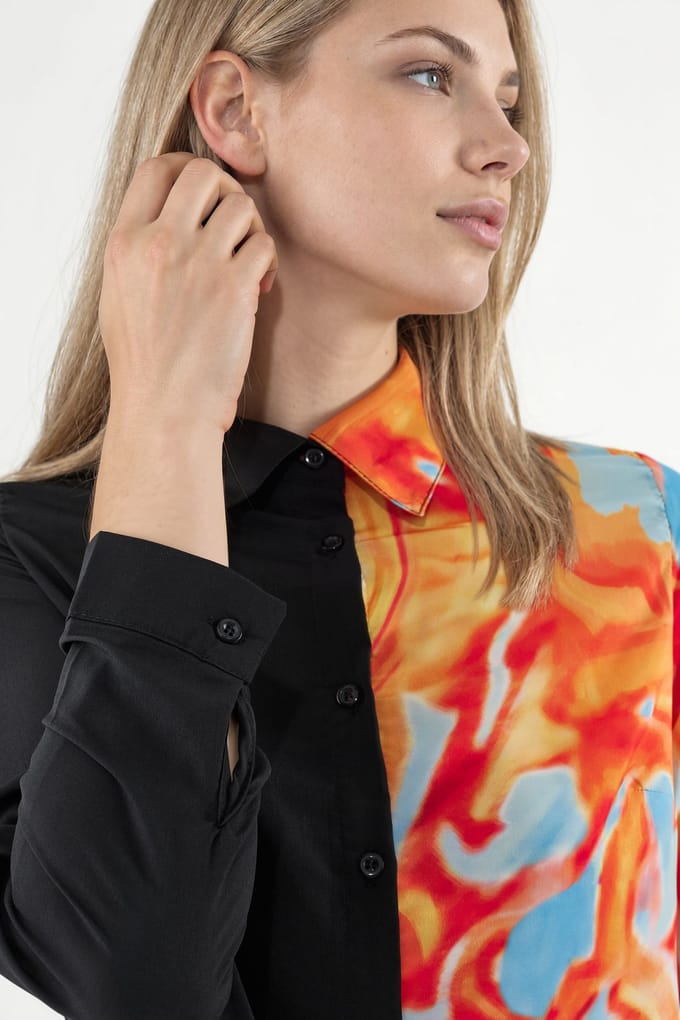 Dames Abstracte Print Knopenblouse