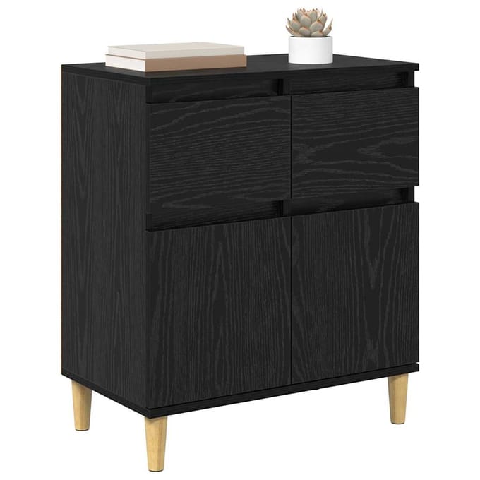 vidaXL - Dressoir - Zwart - Eiken - 60 - x - 35 - x - 70 - cm - Bewerkt - hout