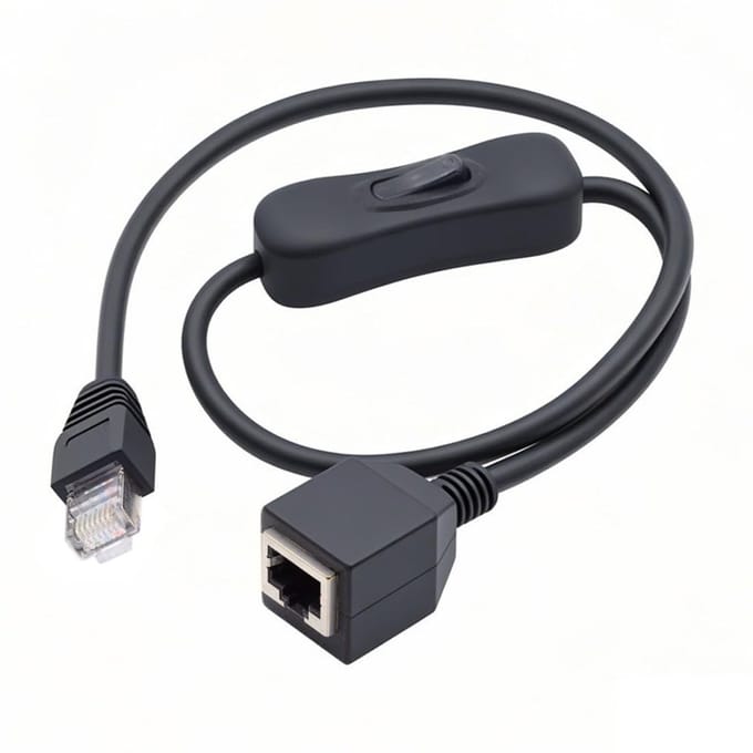 Allecto - Rj45 Switch Extensie Kabel - Cat6 Kabel - 0.6M met Aan/Uit