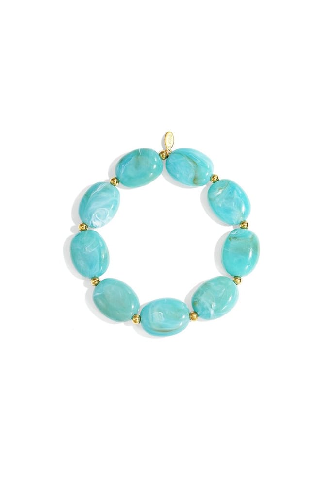 Bijoutheek Armband (Sieraad) Elastiek Kralen Ovaal Plat Sky Blue