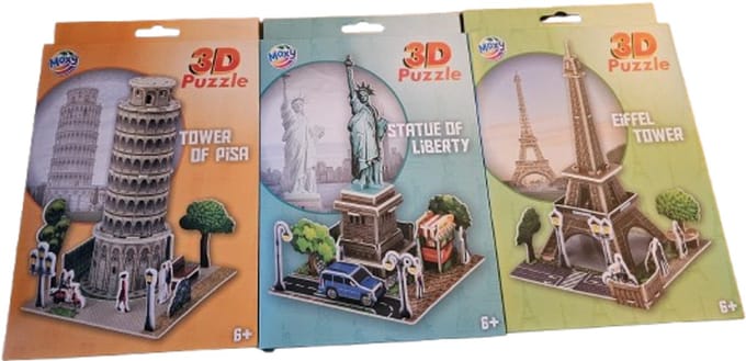 Moxy 3d foam puzzel toren van Pisa + Vrijheidsbeeld + Eiffeltoren